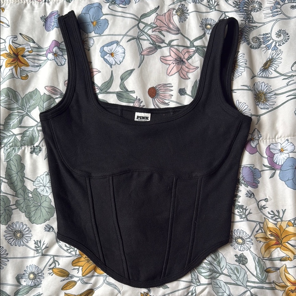 PINK Victoria's Secret Black Sleeveless Bustier Crop Top